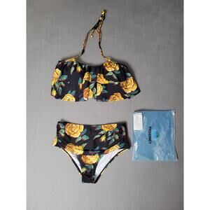 Peddney Womens Halter Tie Two Piece Bikini Ruffle Top Swimsuit Set Small